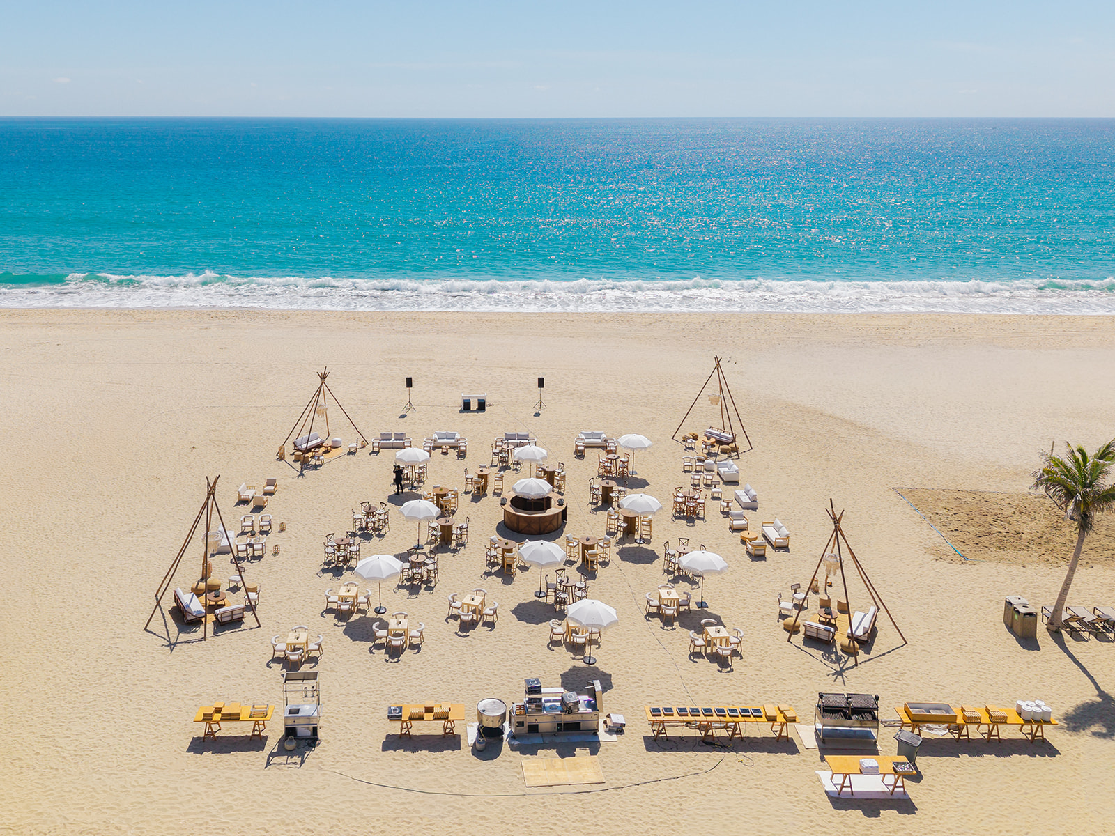 Peak-season event production in Los Cabos at golden hour